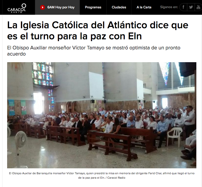 La Iglesia Católica del Atlántico dice que es el turno para la paz con Eln