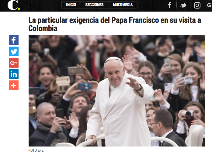 La particular exigencia del Papa Francisco en su visita a Colombia