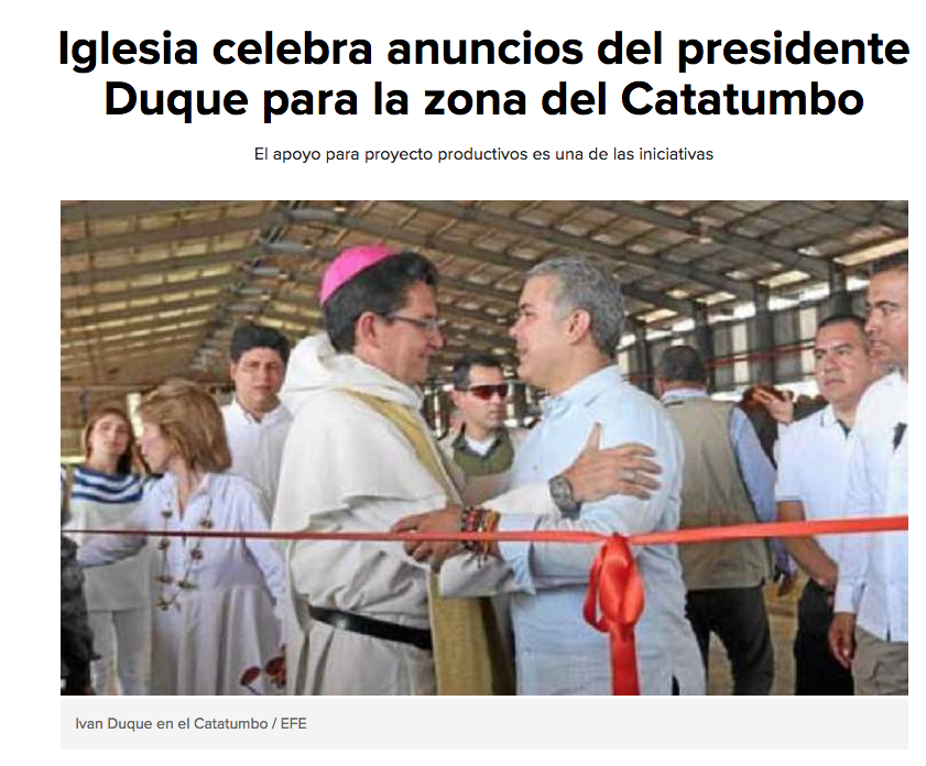 Iglesia celebra anuncios del presidente Duque para la zona del Catatumbo