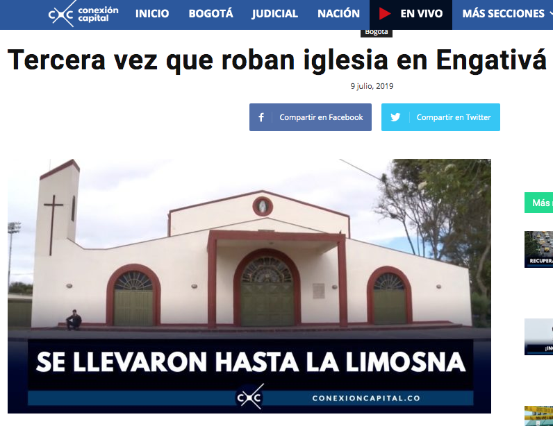 Tercera vez que roban iglesia en Engativá
