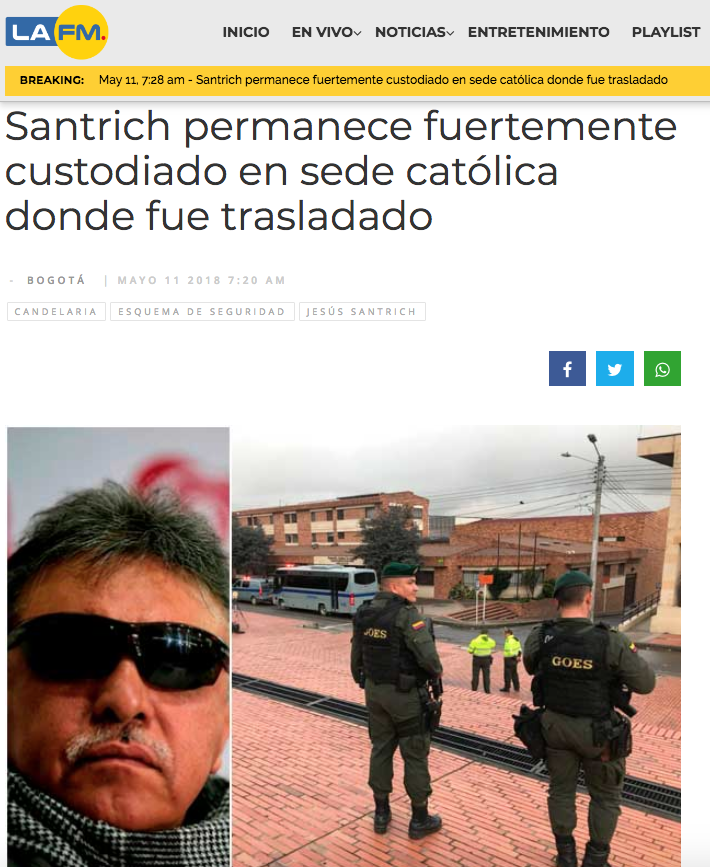 Santrich permanece fuertemente custodiado en sede católica donde fue trasladado