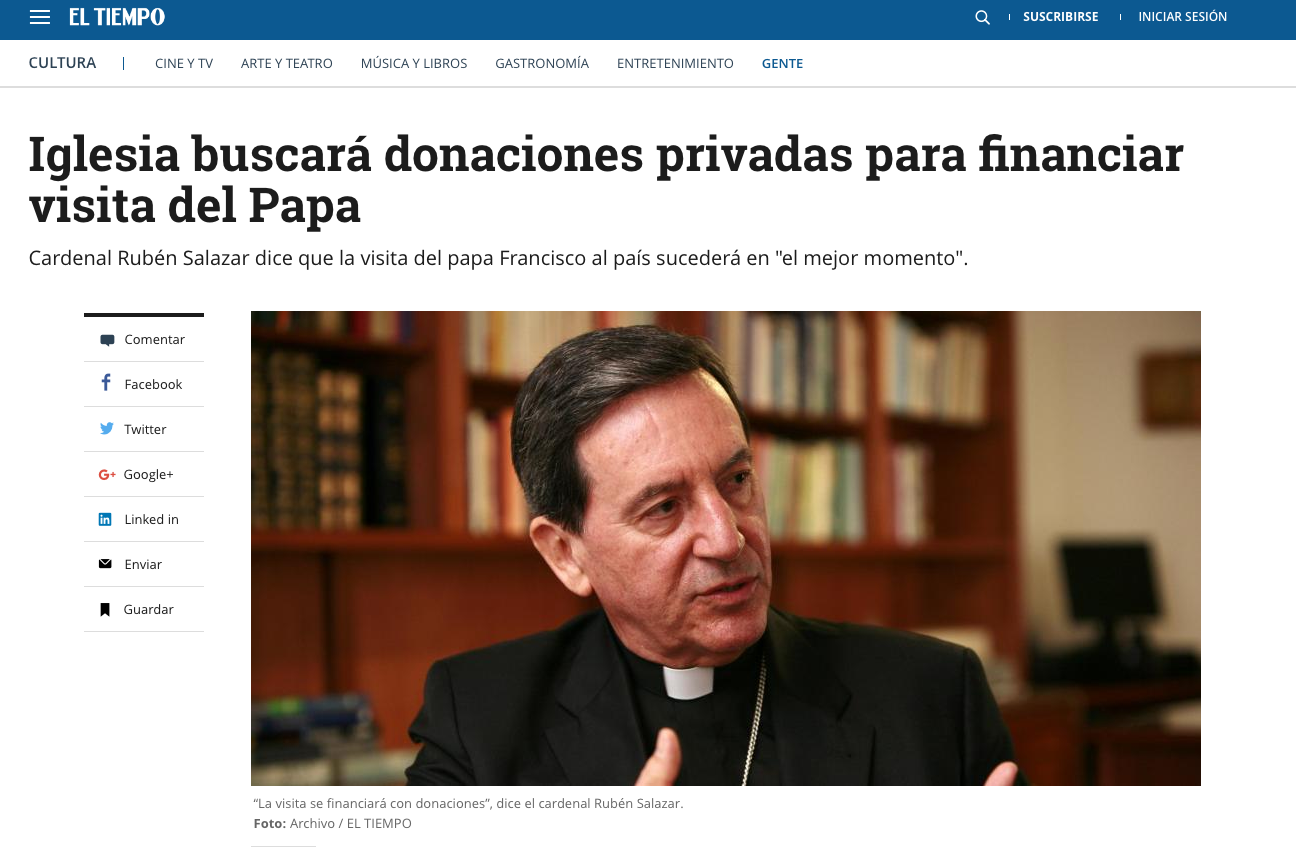 Iglesia buscará donaciones privadas para financiar visita del Papa