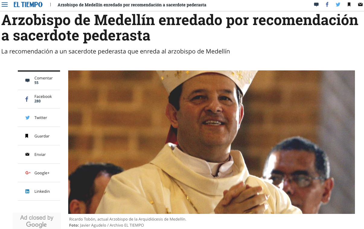 Arzobispo de Medellín enredado por recomendación a sacerdote pederasta