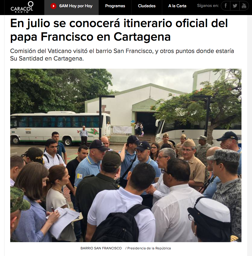 En julio se conocerá itinerario oficial del papa Francisco en Cartagena