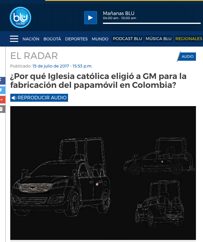 ¿Por qué Iglesia católica eligió a GM para la fabricación del papamóvil en Colombia?