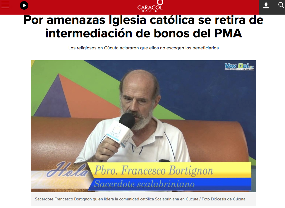 Por amenazas Iglesia católica se retira de intermediación de bonos del PMA