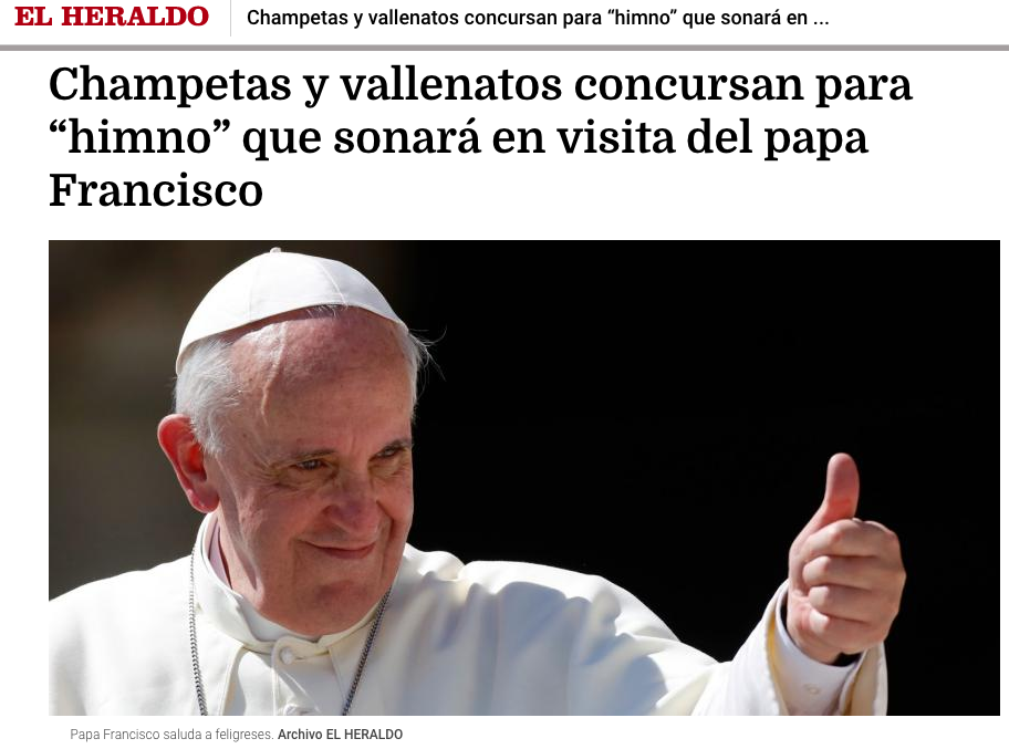 Champetas y vallenatos concursan para “himno” que sonará en visita del papa Francisco
