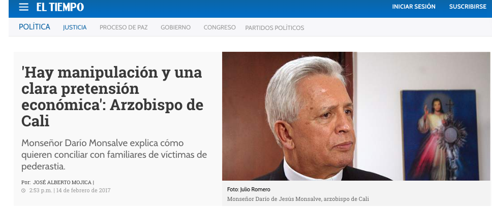 'Hay manipulación y una clara pretensión económica': Arzobispo de Cali