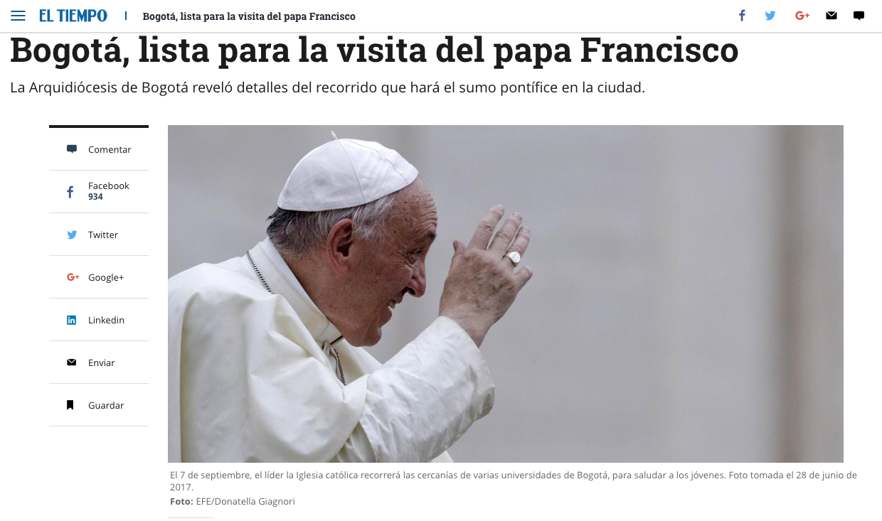 Bogotá, lista para la visita del papa Francisco