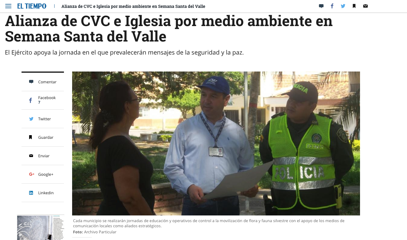 Alianza de CVC e Iglesia por medio ambiente en Semana Santa del Valle