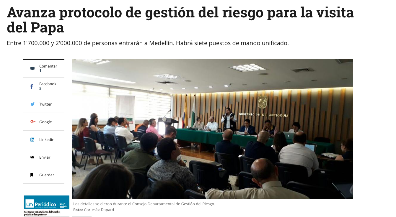 Avanza protocolo de gestión del riesgo para la visita del Papa