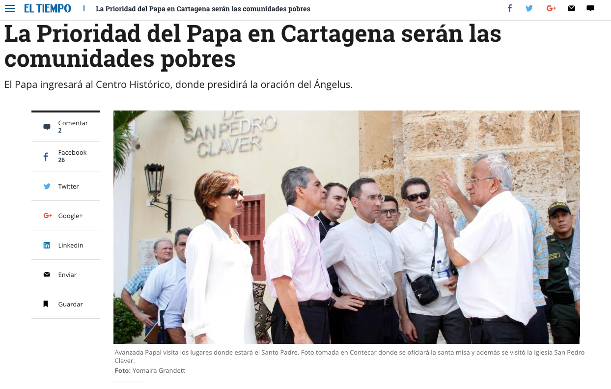 La Prioridad del Papa en Cartagena serán las comunidades pobres