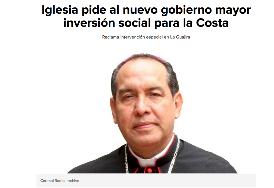 Iglesia pide al nuevo gobierno mayor inversión social para la Costa