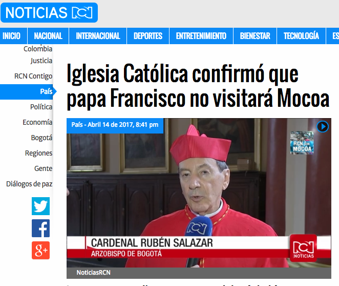 Iglesia Católica confirmó que papa Francisco no visitará Mocoa