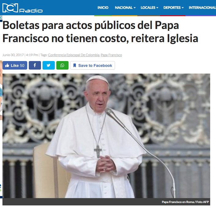 Boletas para actos públicos del Papa Francisco no tienen costo, reitera Iglesia