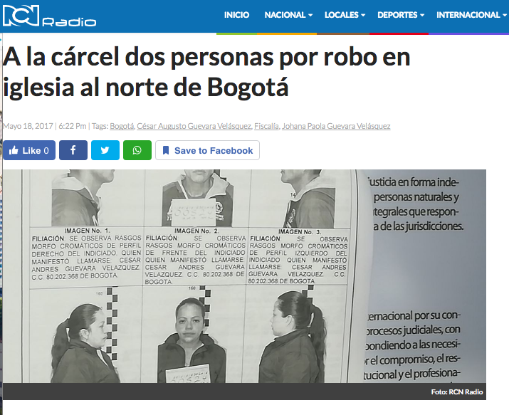 A la cárcel dos personas por robo en iglesia al norte de Bogotá
