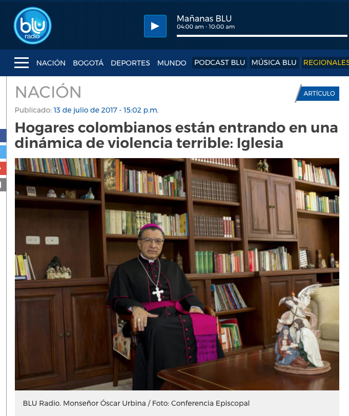 Hogares colombianos están entrando en una dinámica de violencia terrible: Iglesia