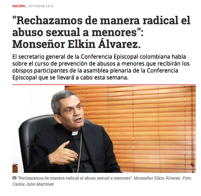 "Rechazamos de manera radical el abuso sexual a menores": Monseñor Elkin Álvarez.