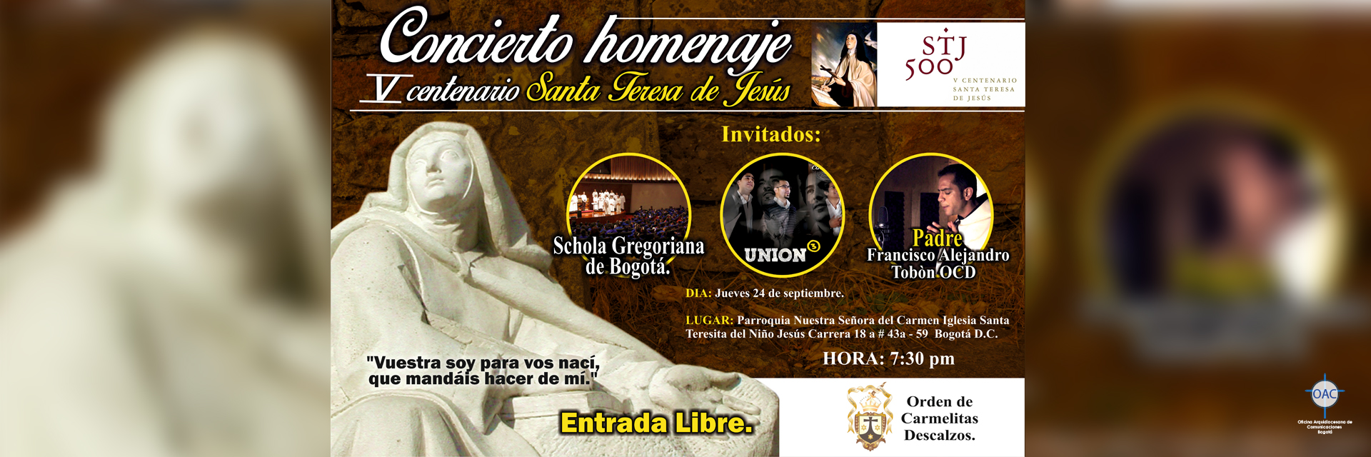 Concierto homenaje  V centenario Santa Teresa de JesúsJueves 24 de septiembre