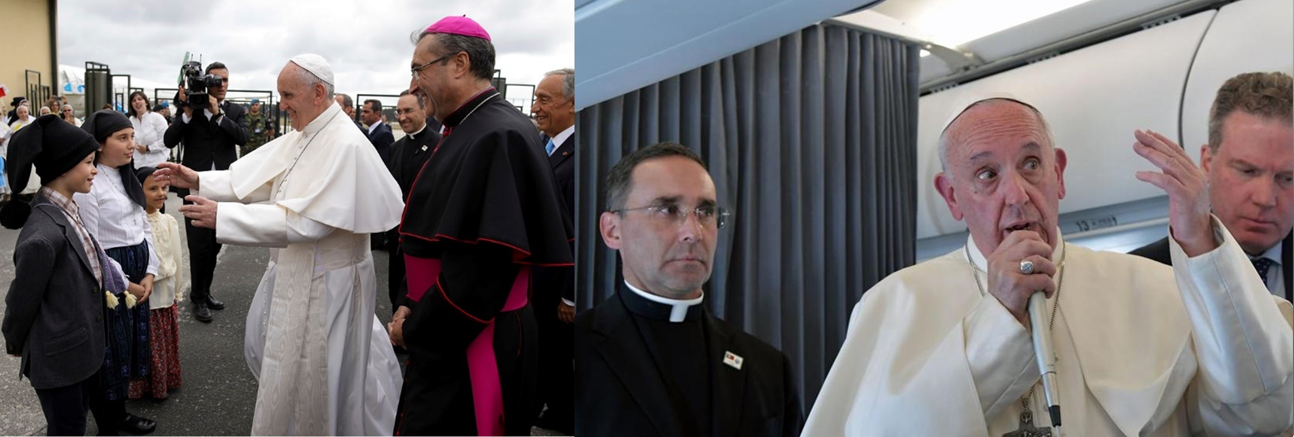 En el regreso de Portugal a Roma el Papa habla con los periodistas durante el vuelo
