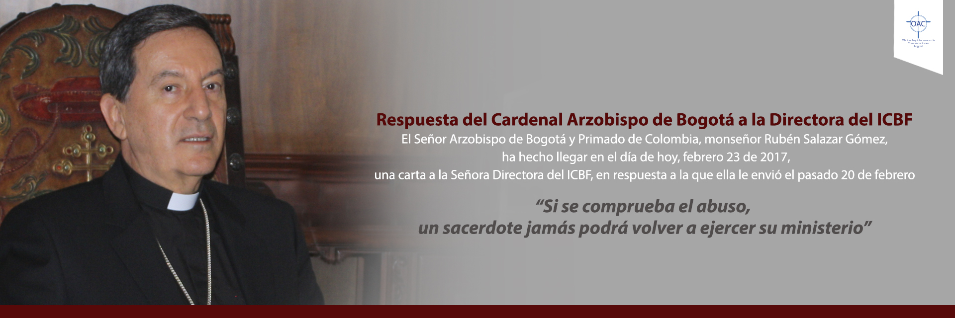 Respuesta del Cardenal Arzobispo de Bogotá a la Directora del ICBF