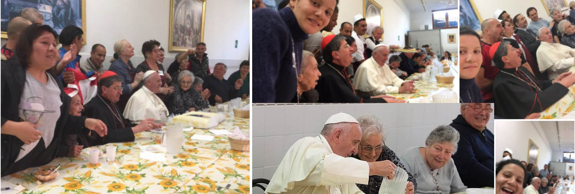 El Papa visitó el comedor de Caritas para los pobres de San Francisco Pobrecito en la Plaza de Annuciata en Florencia, Italia