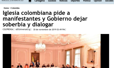 Iglesia colombiana pide a manifestantes y Gobierno dejar soberbia y dialogar