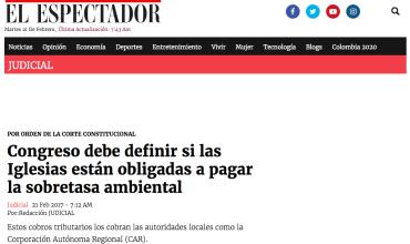 Congreso debe definir si las Iglesias están obligadas a pagar la sobretasa ambiental