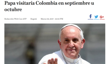 Papa visitaría Colombia en septiembre u octubre