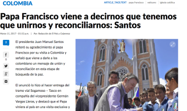 Papa Francisco viene a decirnos que tenemos que unirnos y reconciliarnos: Santos