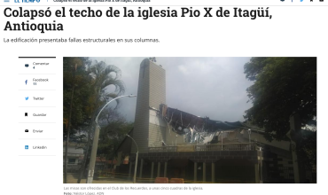 Colapsó el techo de la iglesia Pio X de Itagüí, Antioquia