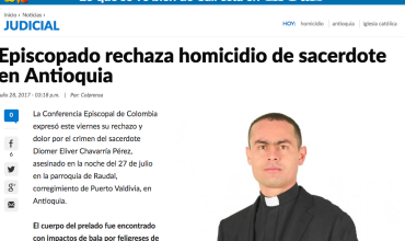 Episcopado rechaza homicidio de sacerdote en Antioquia