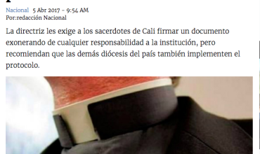 Iglesia colombiana pide a los curas que asuman responsabilidad individual por pederastia