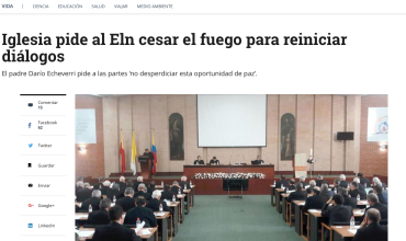 Iglesia pide al Eln cesar el fuego para reiniciar diálogos