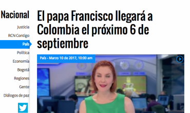 El papa Francisco llegará a Colombia el próximo 6 de septiembre