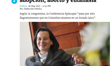 Clara Rojas critica a Iglesia católica por discusión sobre adopción, aborto y eutanasia