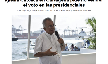 Iglesia Católica en Cartagena pide no vender el voto en las presidenciales