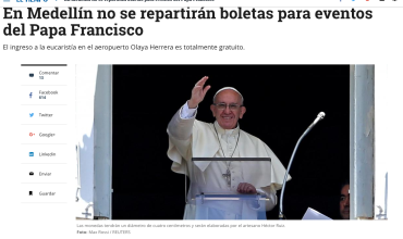 En Medellín no se repartirán boletas para eventos del Papa Francisco