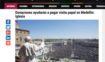 Donaciones ayudarán a pagar visita papal en Medellín: Iglesia