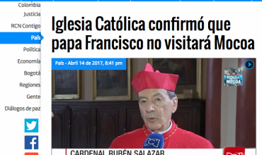 Iglesia Católica confirmó que papa Francisco no visitará Mocoa