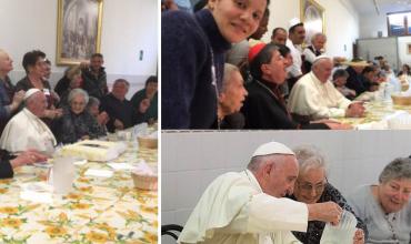 El Papa visitó el comedor de Caritas para los pobres de San Francisco Pobrecito en la Plaza de Annuciata en Florencia, Italia